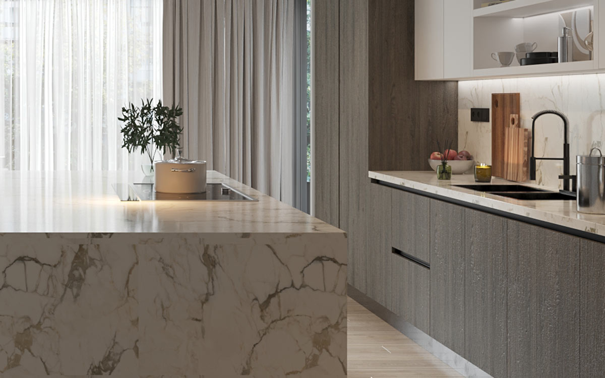 Vintage Oak and White Island Kitchen Side Close-up Angle